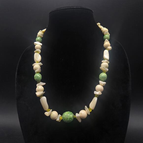 Arthur Pepper Green Beige Necklace Earrings Set Clip On Vintage Jewelry - Picture 10 of 11